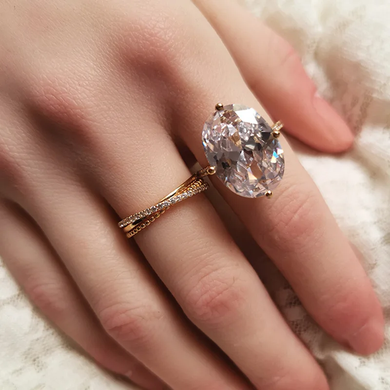 

Real 925 Sterling Silver White Gold/Gold Plated Oval Big High Carbon Diamond Rings For Women Shining Wedding Engagement Jewelry