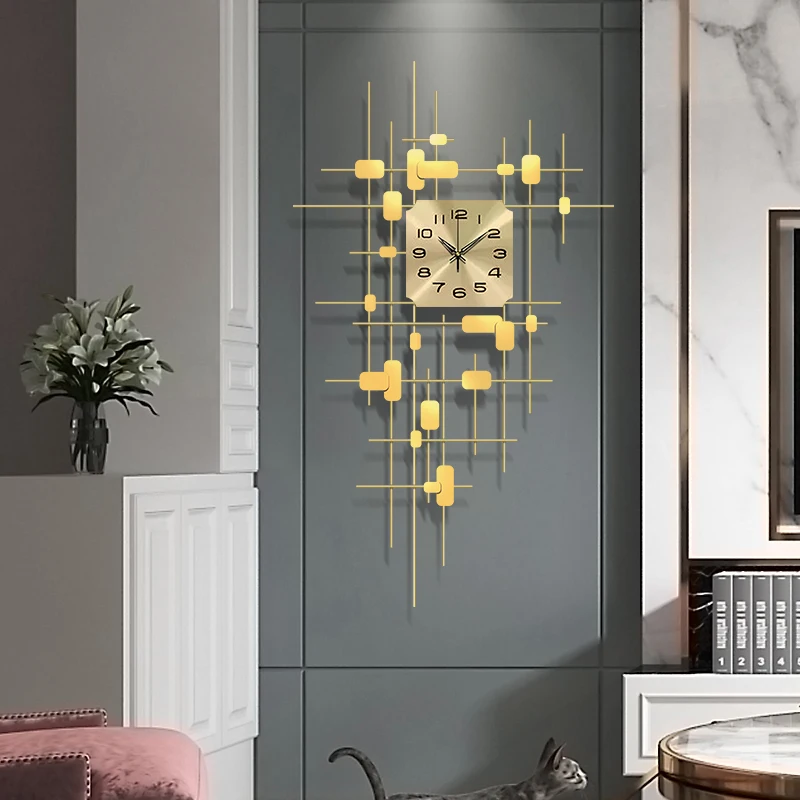 Luxury Wrought Iron Wall Clocks Hanging Ornaments Crafts Home Room Metal Clock Mural Decoration 3D Sticker | Дом и сад