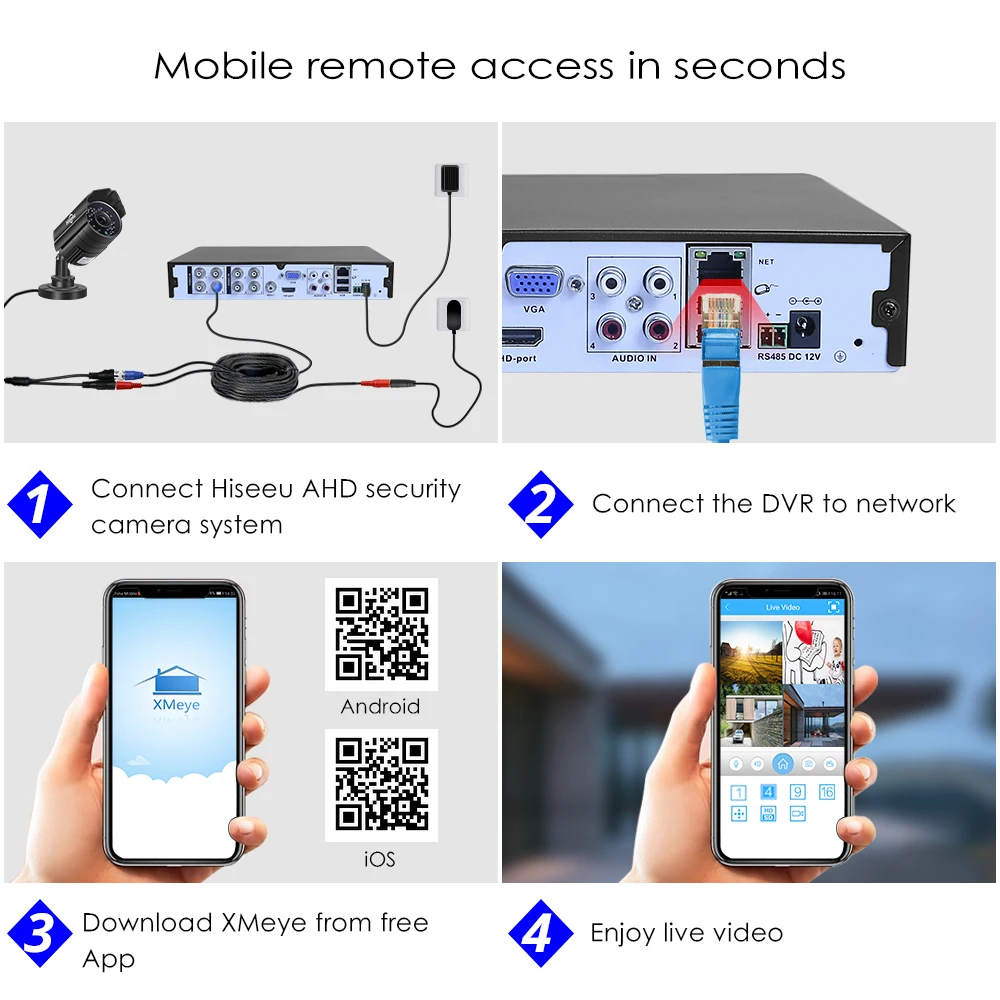 Hiseeu CCTV камера системы безопасности комплект 8CH 5MP AHD DVR 4 шт. наружный всепогодный видеонаблюдение 3,6 мм объектив