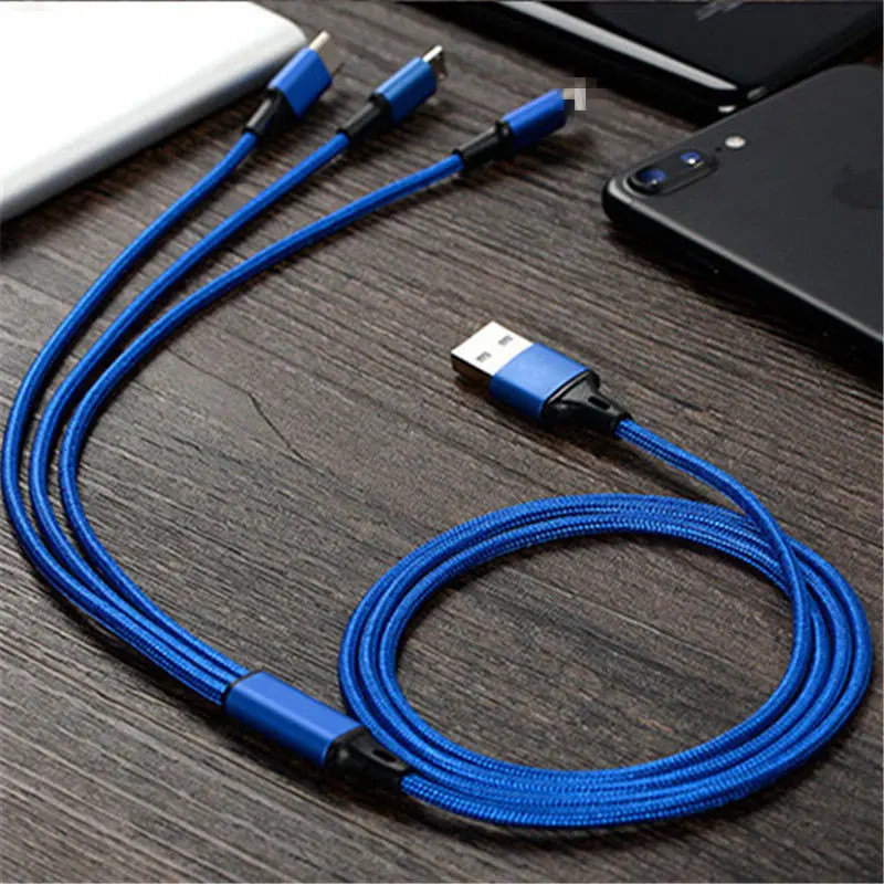 3 в 1 USB для iPhone6 7/Android/type C Micro 1,2 м кабель Универсальный 2.4A Быстрая зарядка для мобильных телефонов кабели для зарядки 8 pin быстрый