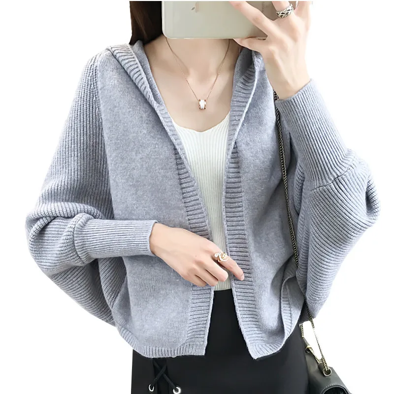 Женский короткий кардиган с капюшоном UHYTGF вязаный свитер шаль верхняя одежда 742