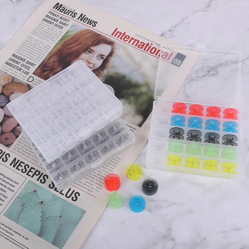 25 шт./компл. бобины коробка набор катушки для швейных машин красочные пластиковые