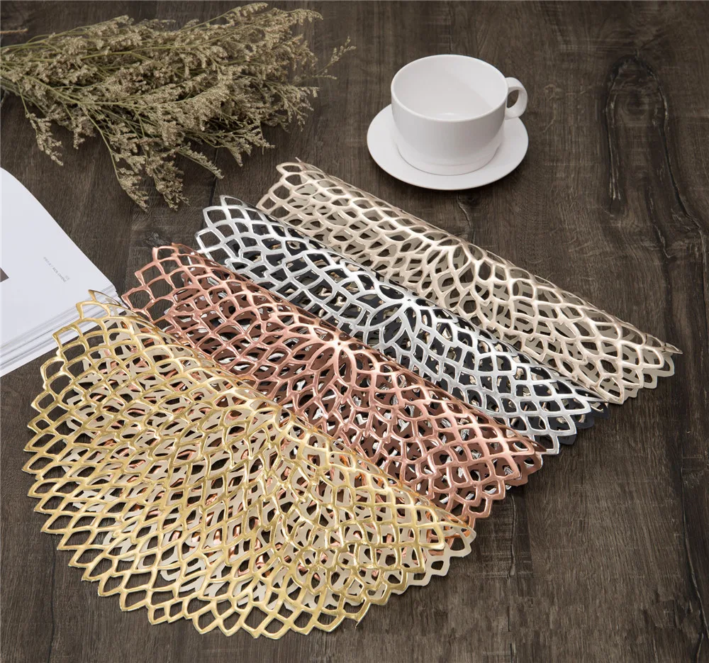 

PVC Plastic Hollow Placemat For Dining Table Heat Insulation Non Slip Round Coaster Pads Table Bowl Mats Home Decor 36cm