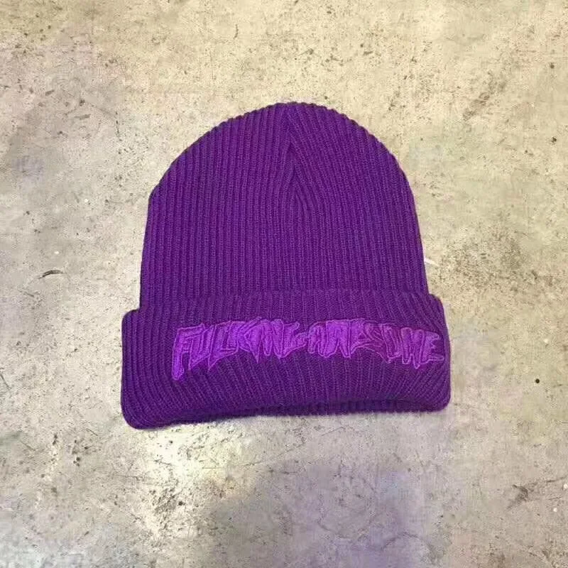 Fxxking Awesome Beanie Winter Hats For Women Ladies Men Acrylic Cap Billie Eilish Bonnet Autumn Knitted Hip hop Embroidery Skull