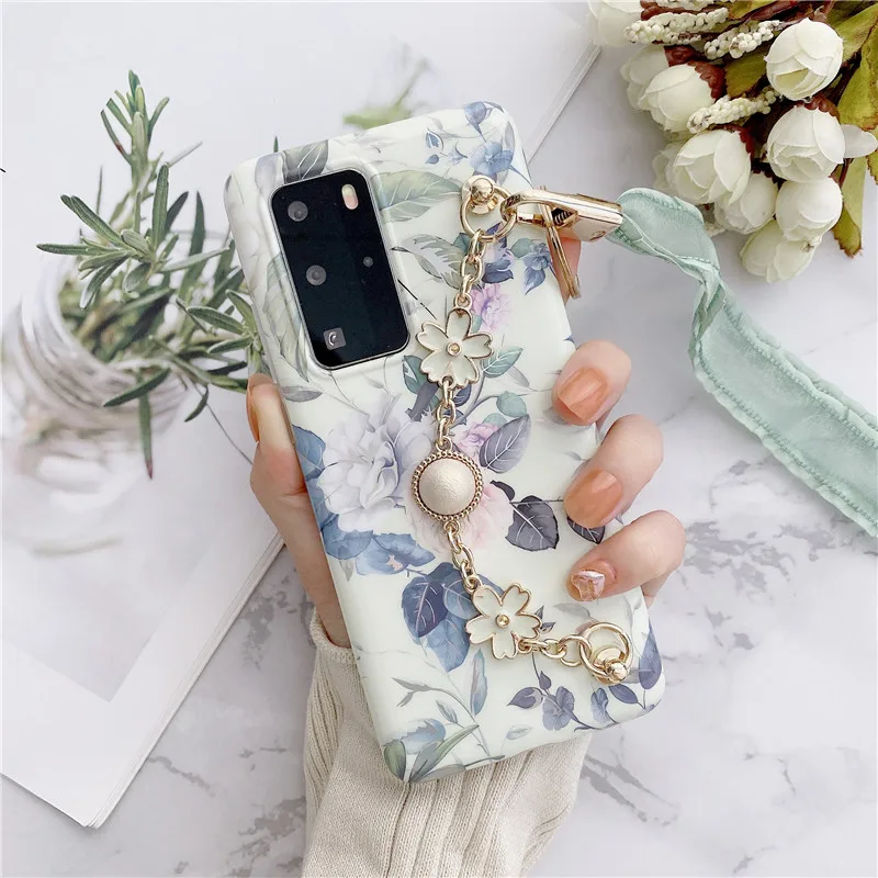 

For Samsung S21 ultra Mobile Phone Case Excellent Quality Galaxy S21 plus Cute Flowers S21 Fashion TPU S20 Antifall cover Strap