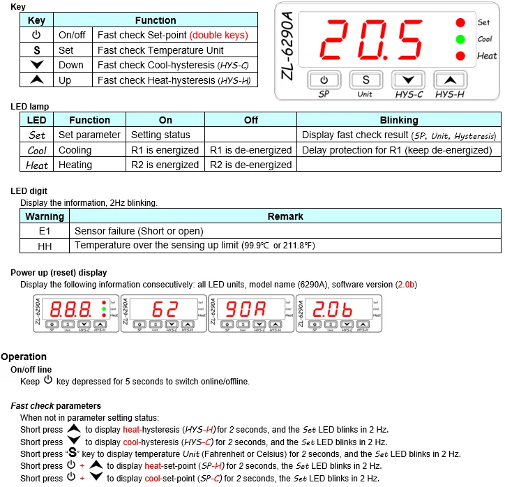 ZL-6290A, по Цельсию по Фаренгейту, опция, аналогичная STC-1000, ITC-1000; Двойные Выходы 10А, термостат, STC 1000