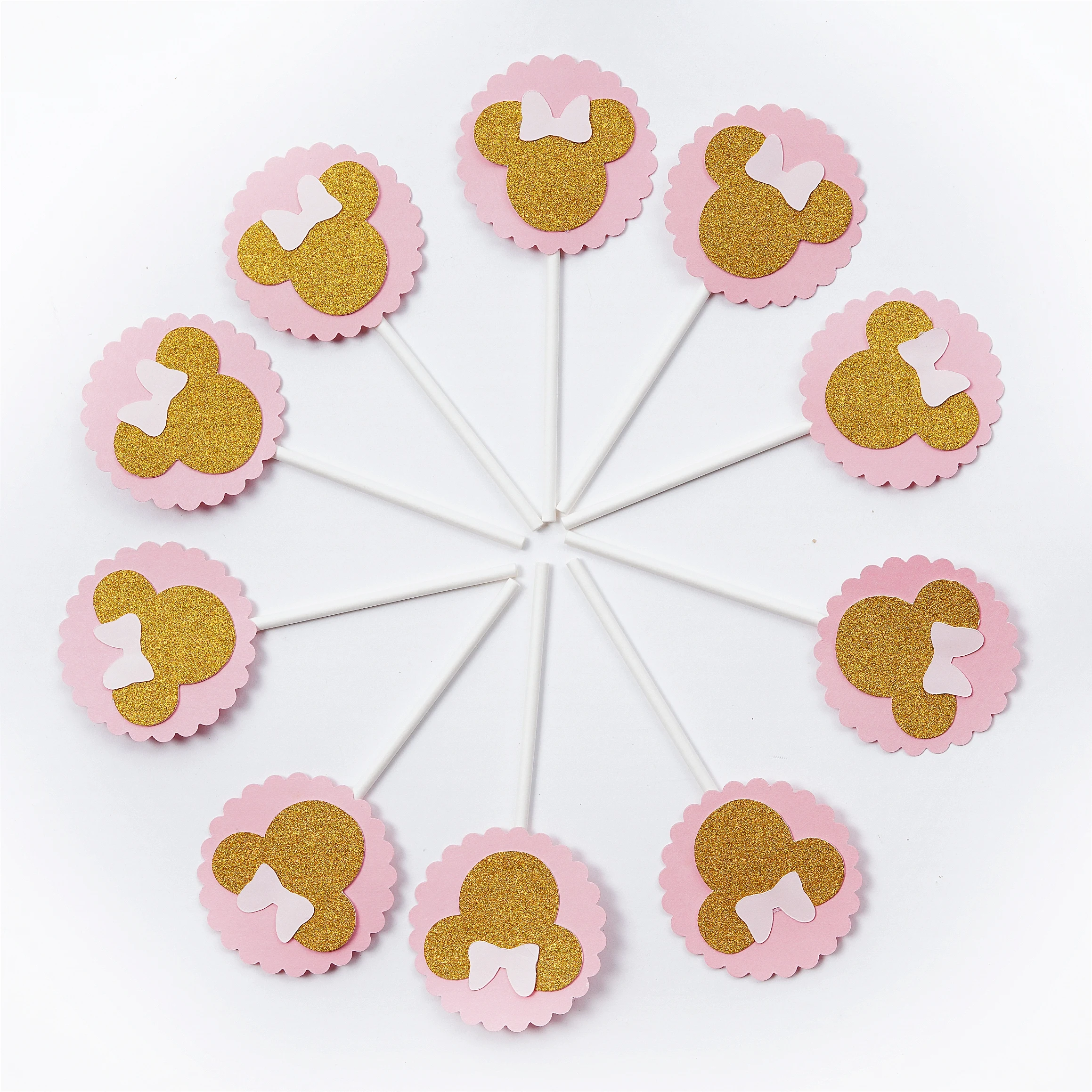 10 шт. Золотой флаг Минни Маус для торта на день рождения детские украшения