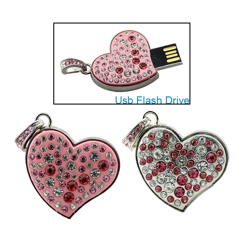 Кристалл алмаз сердце любовь с цепочкой Usb флэш-накопитель Флешка 4 ГБ 16 ГБ 32 ГБ 64 ГБ ожерелье в форме сердца карта памяти подарок