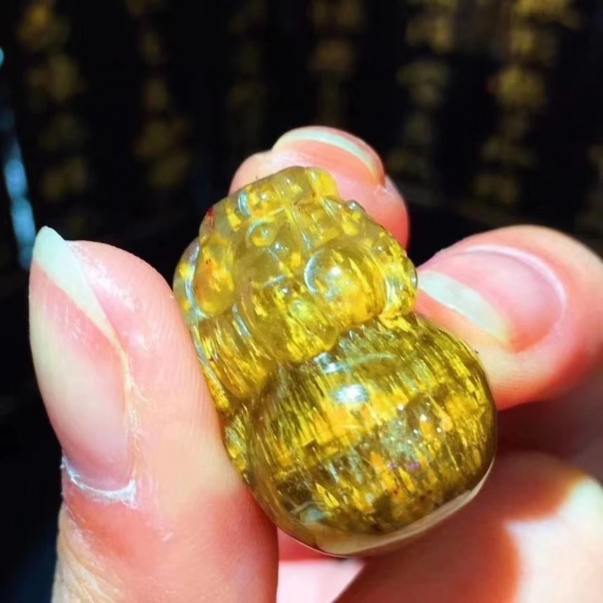 Online Echte Natürliche Lila Cacoxenit Gold Rutilated Quarz Anhänger Halskette 23,8 X16x 12,5mm Pi Xiu Geschnitzte Frauen Männer AAAAA
