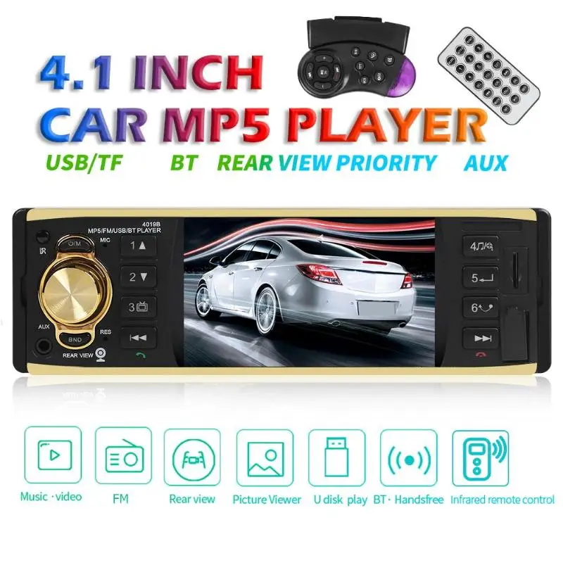 Автомагнитола 1 Din 4 дюйма 4019B AUX FM Bluetooth поддержка камеры заднего вида