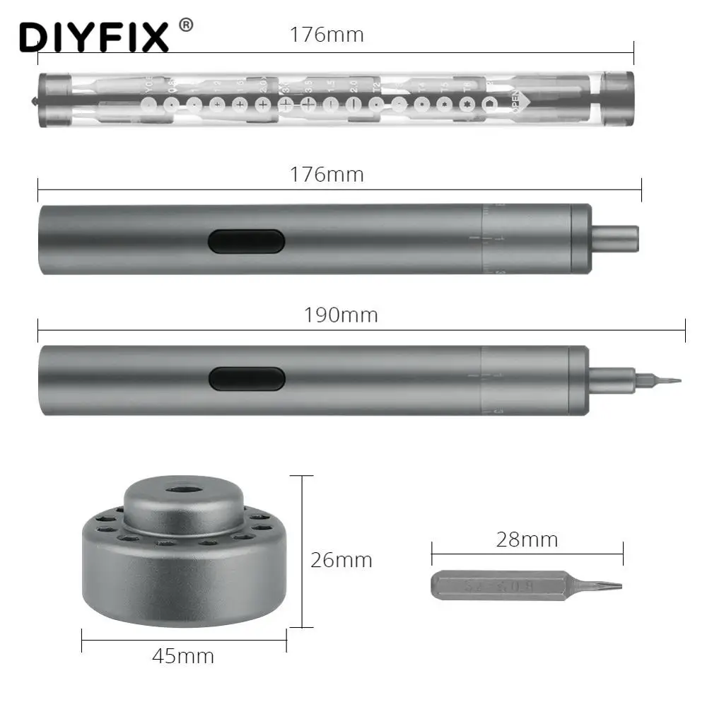 DIYFIX 20 in1 Portable Electric Screwdriver Rechargeable Cable Power With Screw Driver Kit LED Light Lithium Battery Repair Tool |
