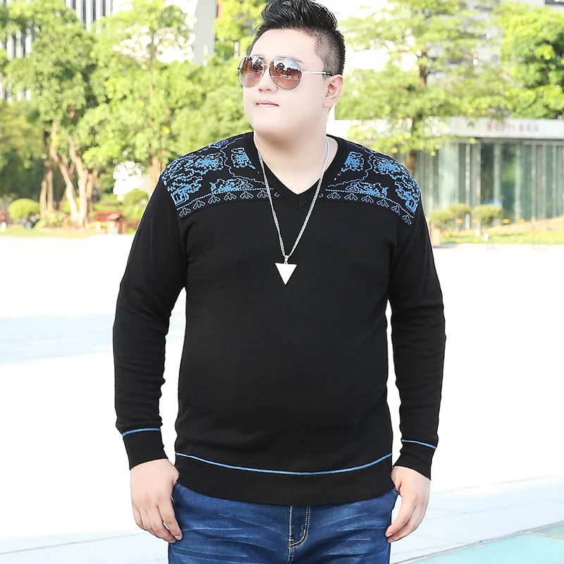 Мужской вязаный полосатый свитер большого размера хлопковый с вышивкой теплый