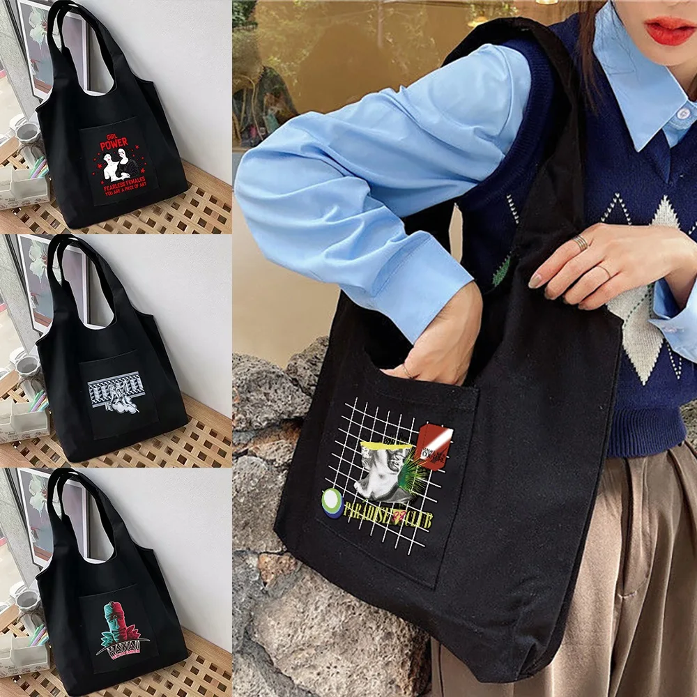 

Women's Shopping Bags Commuter Shopper Vest Bag Reusable Female Cotton Cloth Canvas Grocery Bolsas Eco Handbags Student Tote Bag