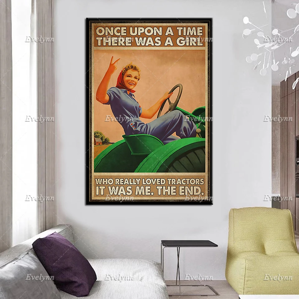 Трактор-водитель фермер фермерская девушка ретро постер там была которая
