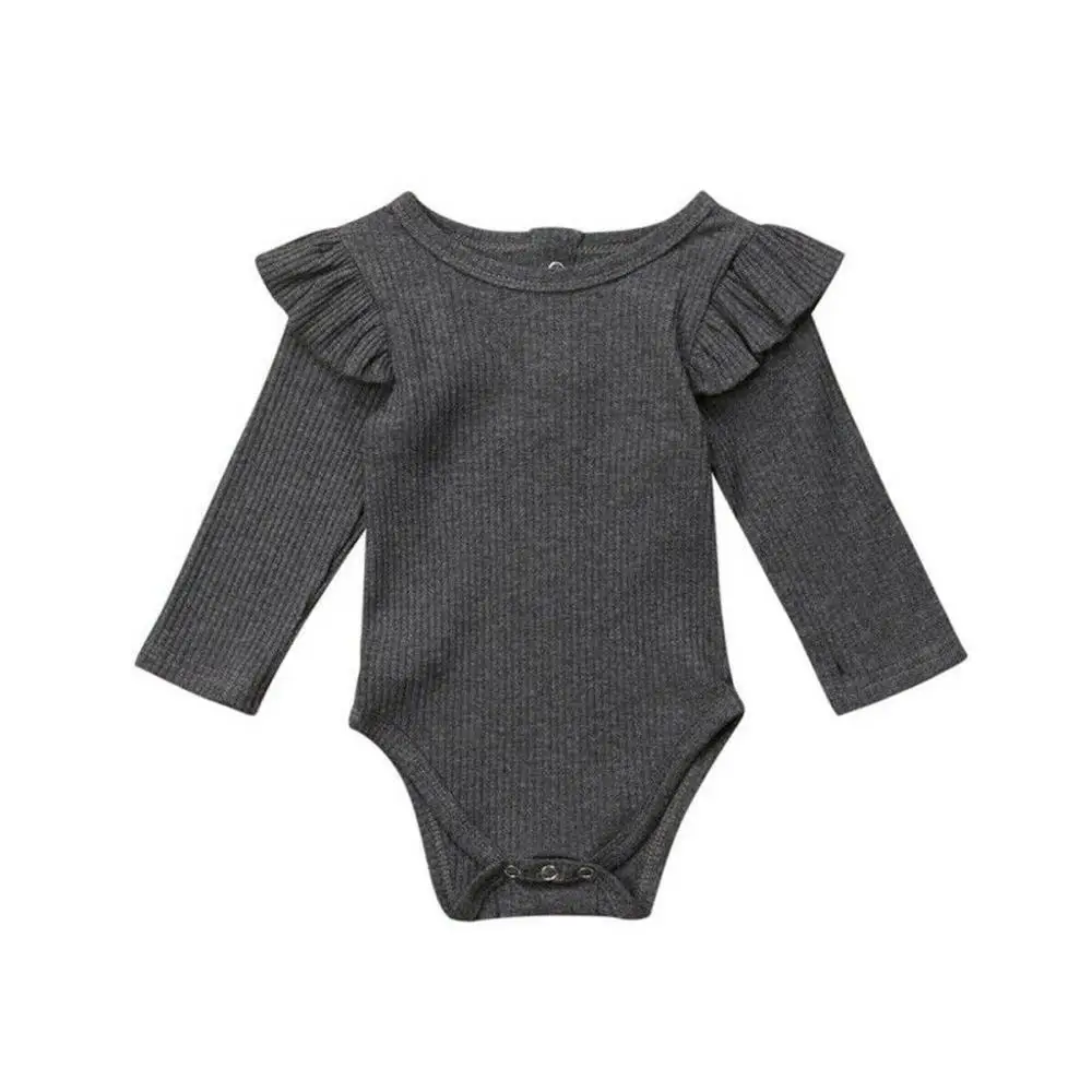 Серый Baby Bodysuits Toddler Newborn Baby Boy Clothes Girls Boys Long Sleeve Ruched Solid Romper Body New Infant Bodysuit Clothing - Цвет: Серый