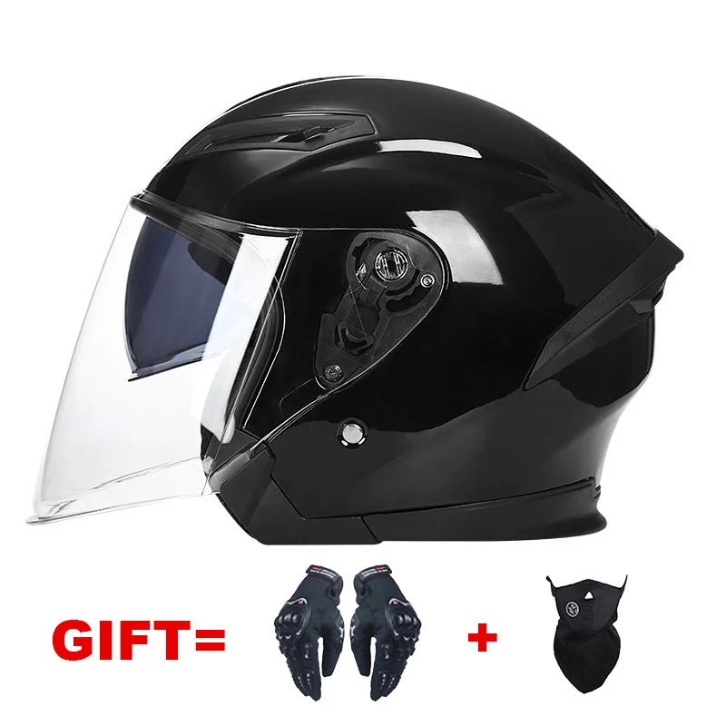 

2 Gifts Half Face Motorcycle Helmet Dual Lens Motorbike Helmet Double Visors Safety Casco Moto For Man Women DOT Approved