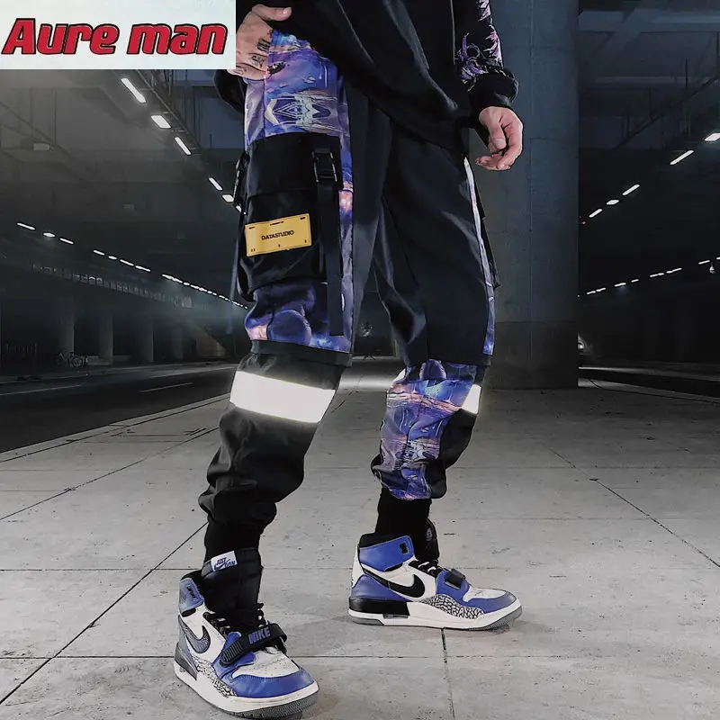 

Men Hip Hop Black Cargo Pants joggers Sweatpants Overalls Men Ribbons Streetwear Harem Pants 2020 New Fashions Trousers pants