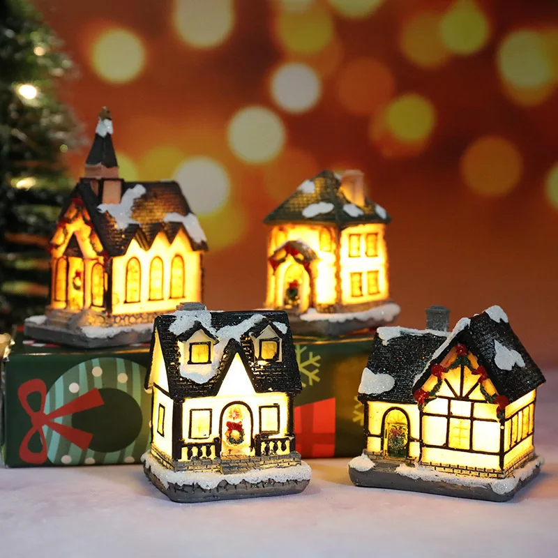 

Christmas Decoration Micro House Xmas Scene Village Houses with Led Light Christmas Ornaments Kids Gifts for New Year 2022 Decor