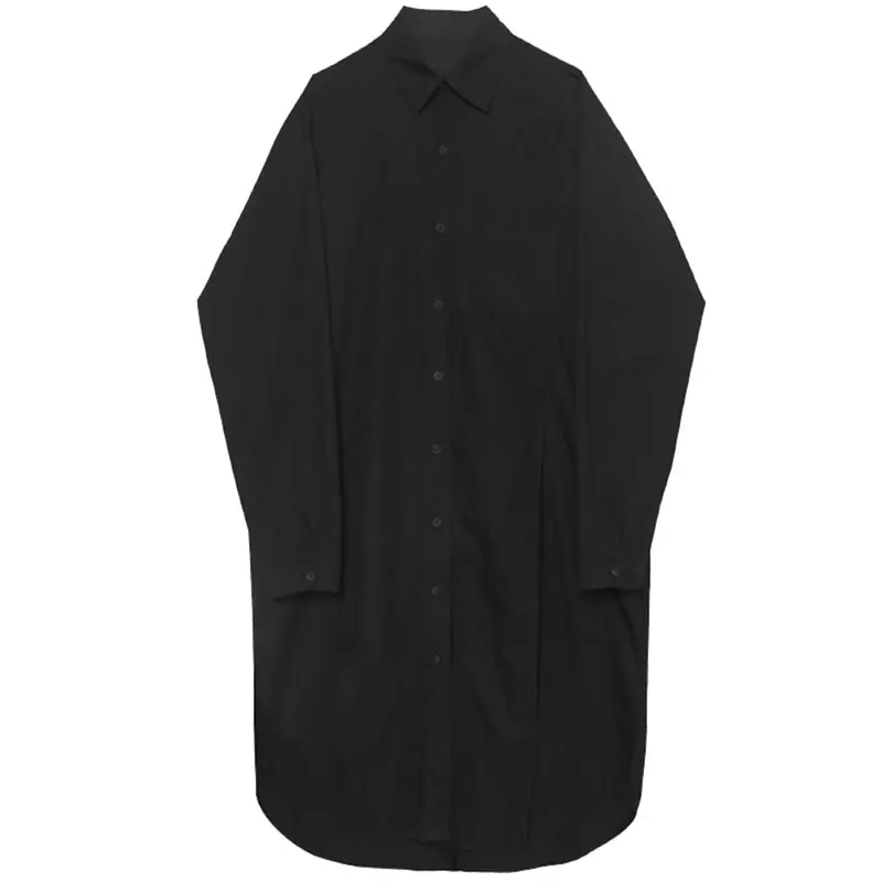 

XITAO New Irregular Slit Shirt Fashion Solid Color Patchwork Pocket Simplicity Turn-down Collar Casual Long Women Top ZY5957