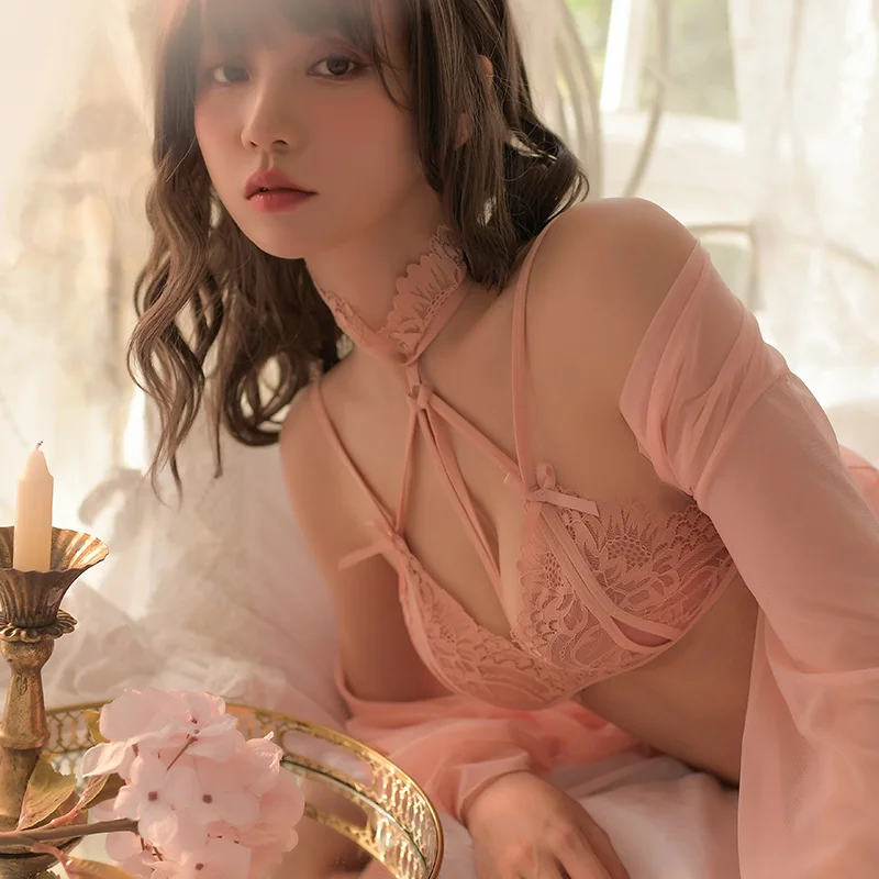 

Sexy Lace Erotic Transparent Lingerie See Through Sleeping Bra Panties Temptation Underwear Princess Lolita Kawaii For Women
