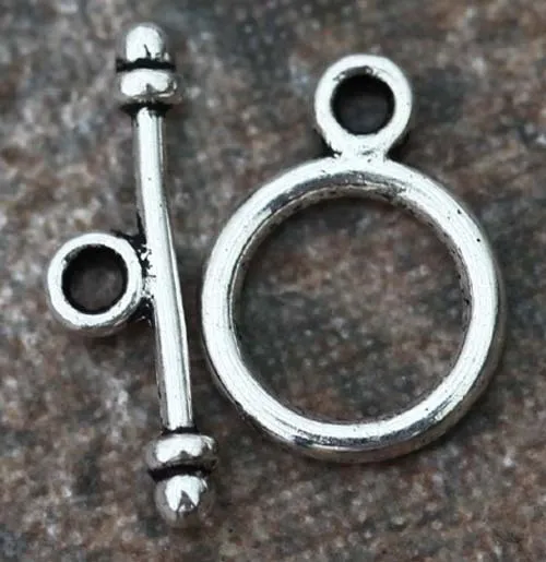 

30Sets Retro Silver Round Toggle Clasps
