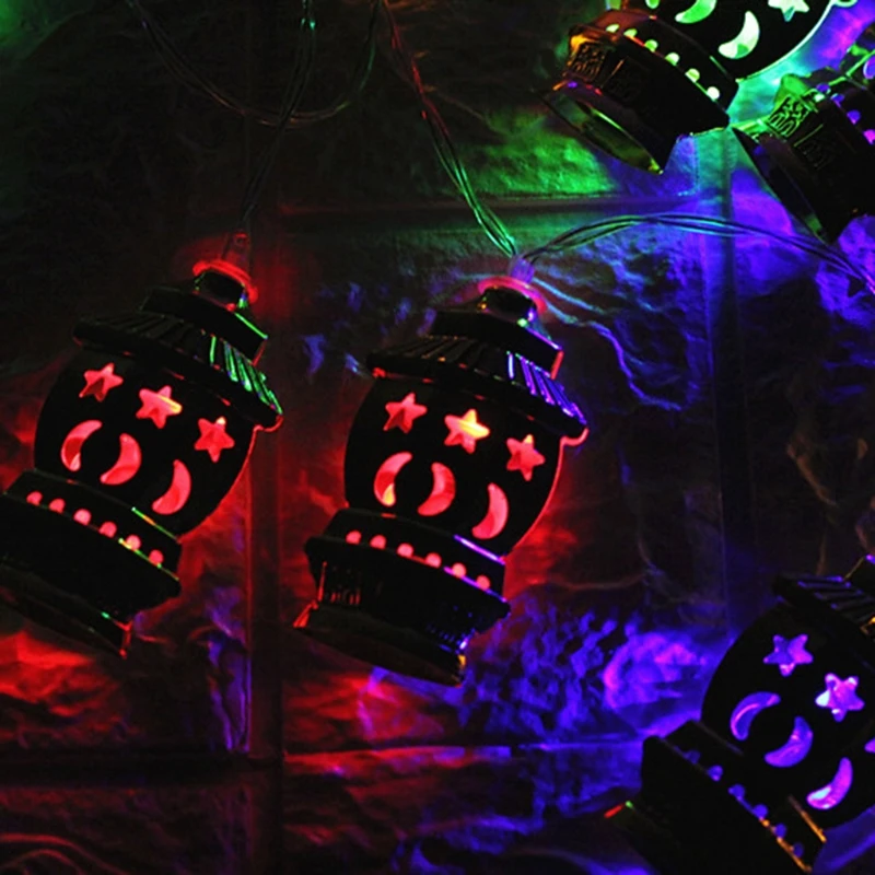 

10 LEDs Eid Mubarak String Lights Ramadan Gold Silver Castle Hollow Out Lanterns 69HF