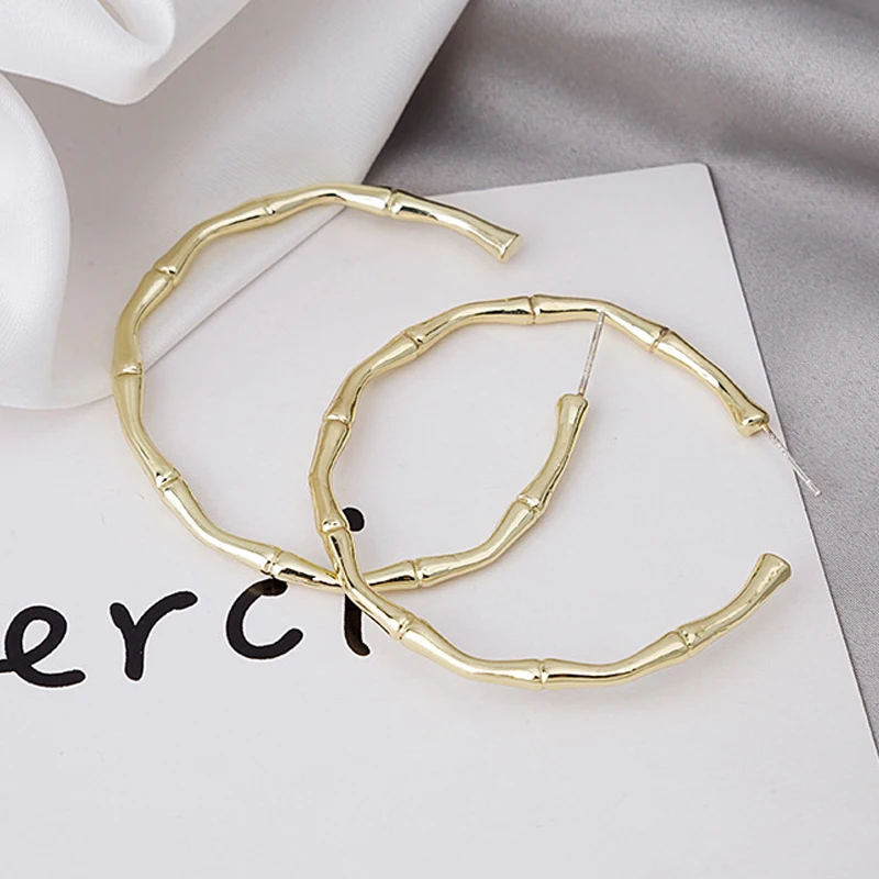 

Simple Bamboo Hoop Earrings Gold Color Fashion Big Circle Hoops Statement Earrings for Women Party Jewelry Large Circle Earring