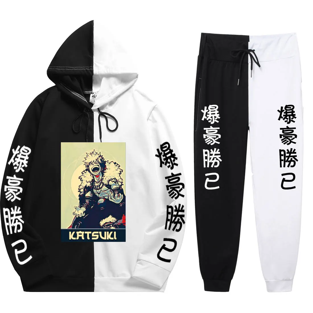 

Japanese Anime My Hero Academia Print Hoodies Autumn Summer Men 2 Pieces Sets Cool Sweatshirt Soft Patchwork Thin Hoodie+Pants