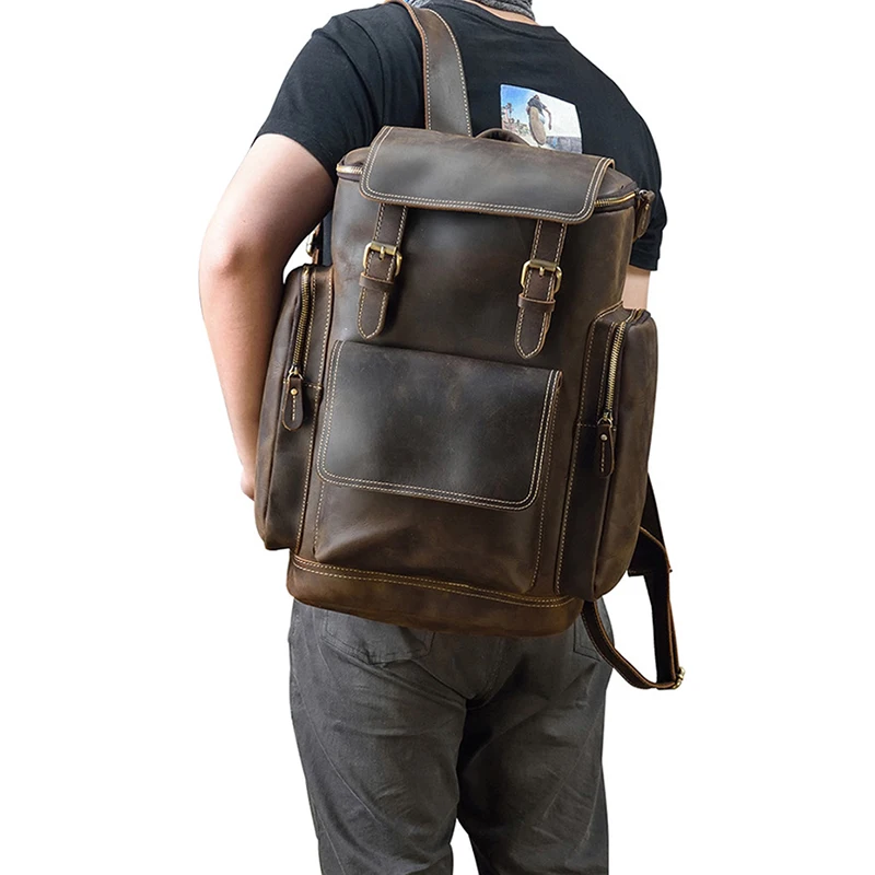 Рюкзак мужской из натуральной воловьей кожи вместительный школьный ранец для