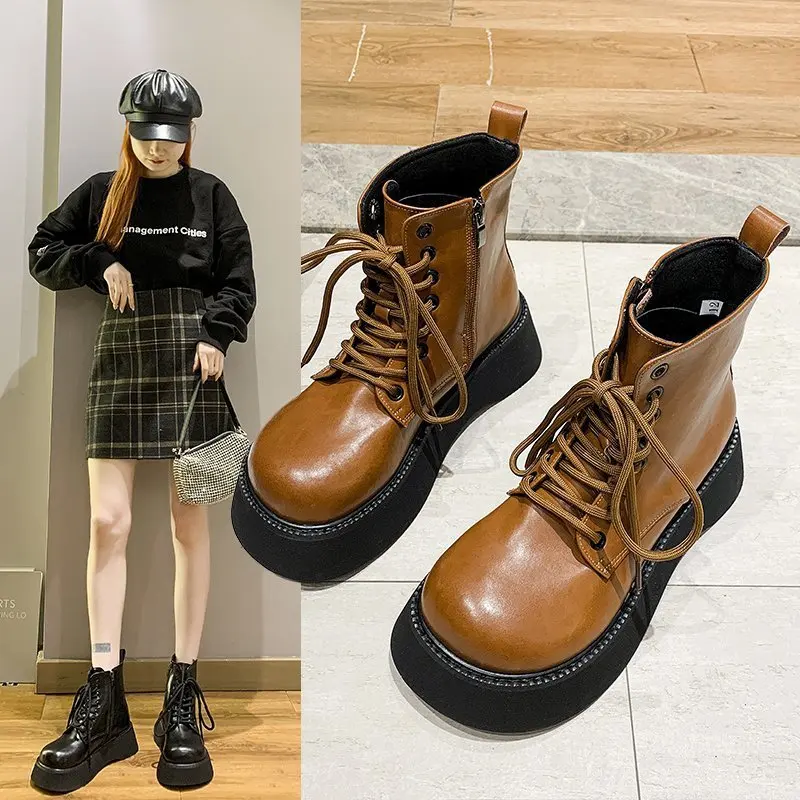 

Martin Boots Women's Autumn and Winter New Style Side Zipper British Style Breathable Thick-soled Boots Short Boots Women