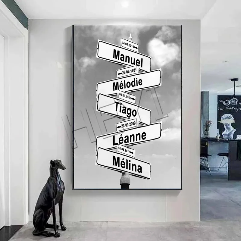 Персонализированный пересечение уличный знак с 2-6 именами/датами сердце облако