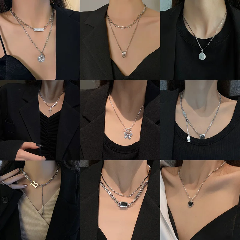 

New Long Multilayer Necklace for Women 2021 Vintage Style Men's Neck Chains Butterfly Multilayer Choker Cross Jewelry Grunge