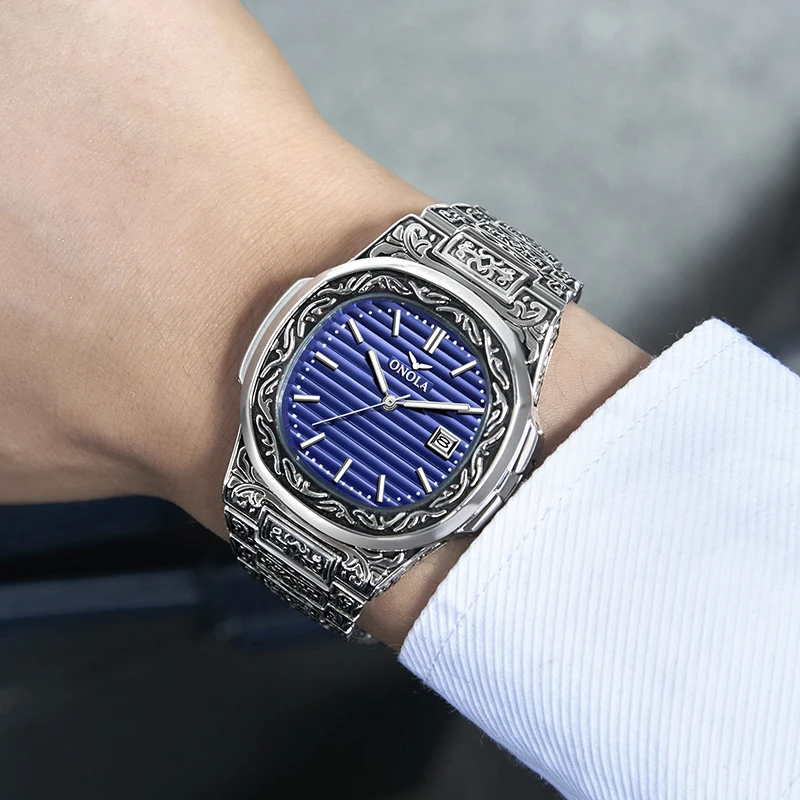 

2021 Unique Design Onola Fashion Quartz Watch Male Luxury Watch Waterproof Fashion Casual Retro Golden Classic Creative Watch