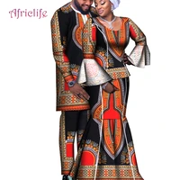 african suit for couple men top trouser and women blouse ankle skirt dashiki print plus size set party wedding clothing wyq790