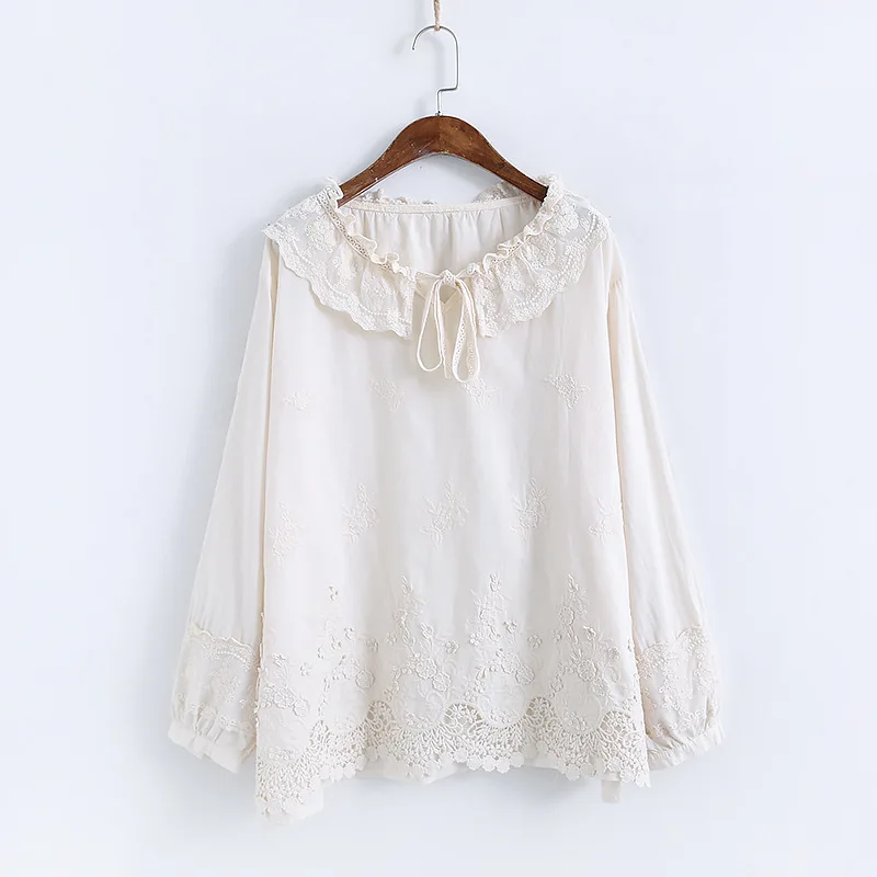 Женская одежда 2020 новая весенняя кружевная рубашка воротник Питер Пэн длинный