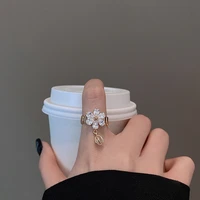 mengjiqiao 2021 korean elegant delicate zircon flower rings for women girls fashion finger knuckle adjustable rings jewelry