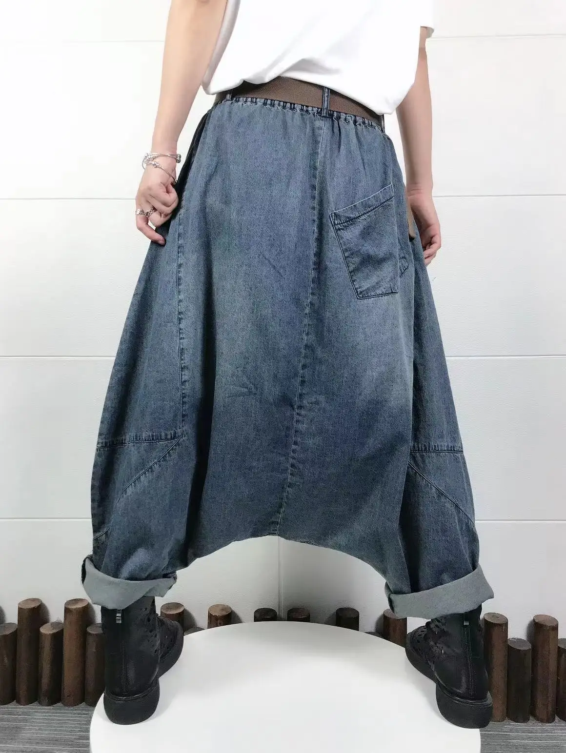 

SuperAen Streetwear Denim Ankle-Length Cross-pants Women 2021 Summer New Loose Plus Size Fashion Slim