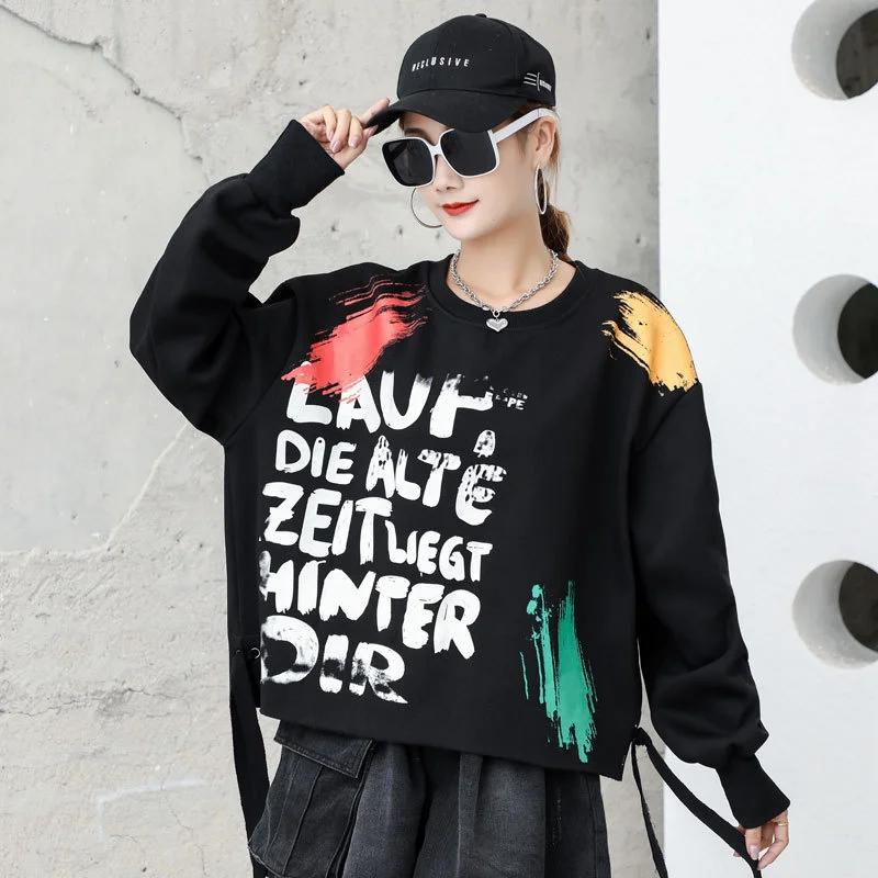 

Letter Printed Casual Tops For Lady 2021 Autumn New Oversized Women's Long Sleeve Loose Hoodies Purple Color Yalabovso