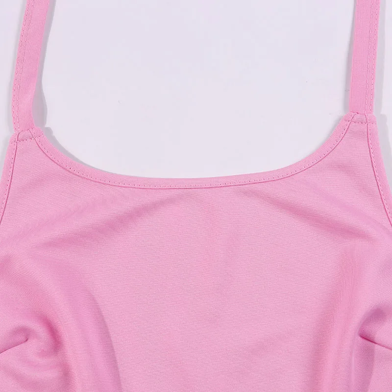 

Pink 2 Piece Set Women Casual Pockets Elastic Waist Backless Strap Crop Tops Loose Cargo Pants Jogger Pant Sweatpants Streetwear