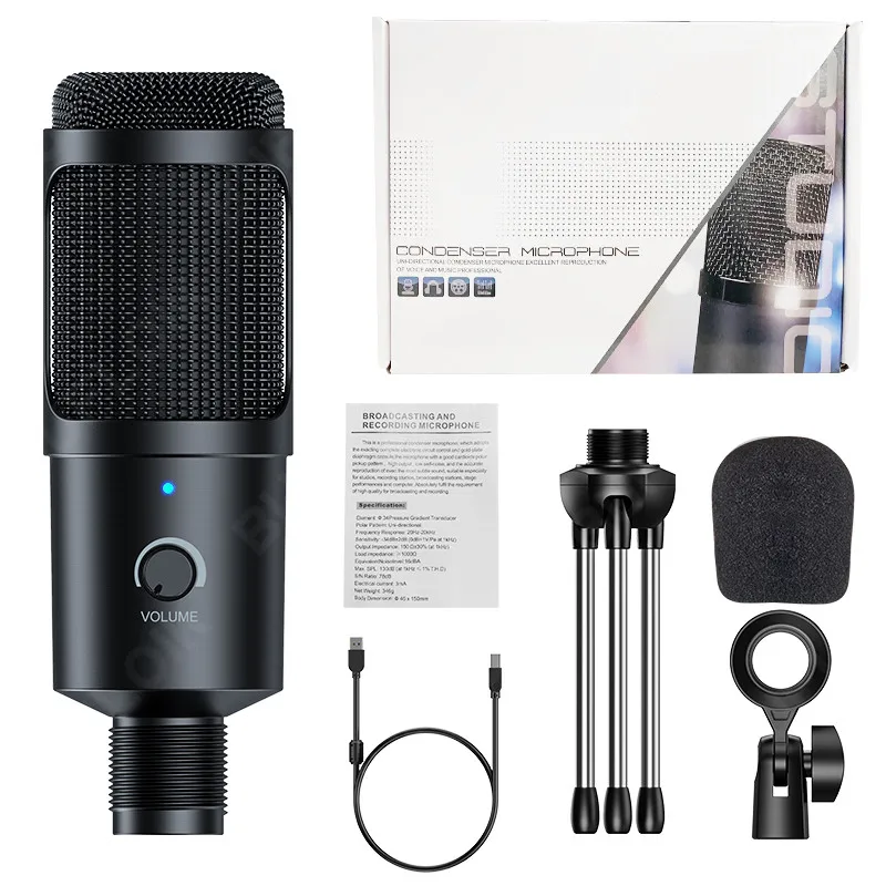 

Metal USB Condenser Recording Microphone Gaming For Laptop Windows Cardioid Studio Recording Vocals Voice Skype Chatting Podcast