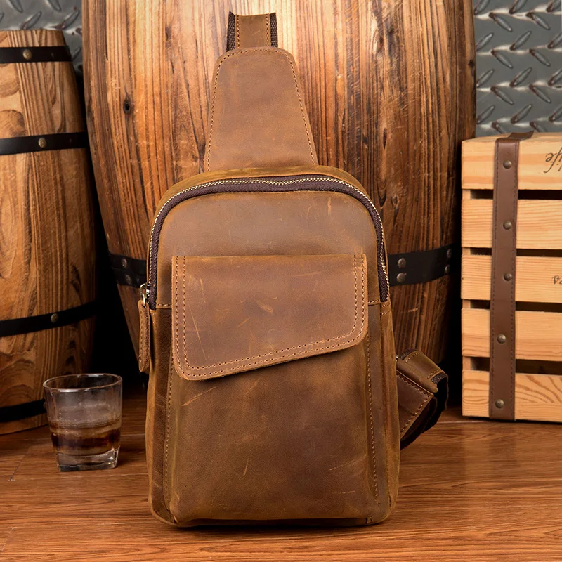 BOLEKE Genuine Leather Sling Rucksack Back Pack Shoulder Men Vintage Crazy Horse Cowhide Messenger Bag Casual Cross Body Chest | Багаж и