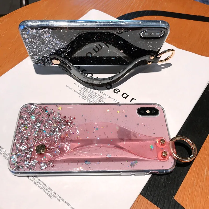 

Wristband Bracket function bling girl Phone Cover Case For Iphone X 11 pro Xs Max Xr 10 8 7 Plus SE 4.7 Luxury soft Coque Fundas