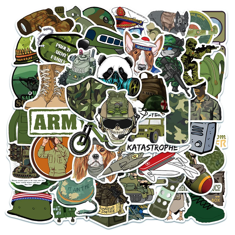 

10/30/50PCS Cartoon Airplane Tank Parachuting Soldier Character Pattern Military Camouflage Toy Decoration Sticker Wholesale