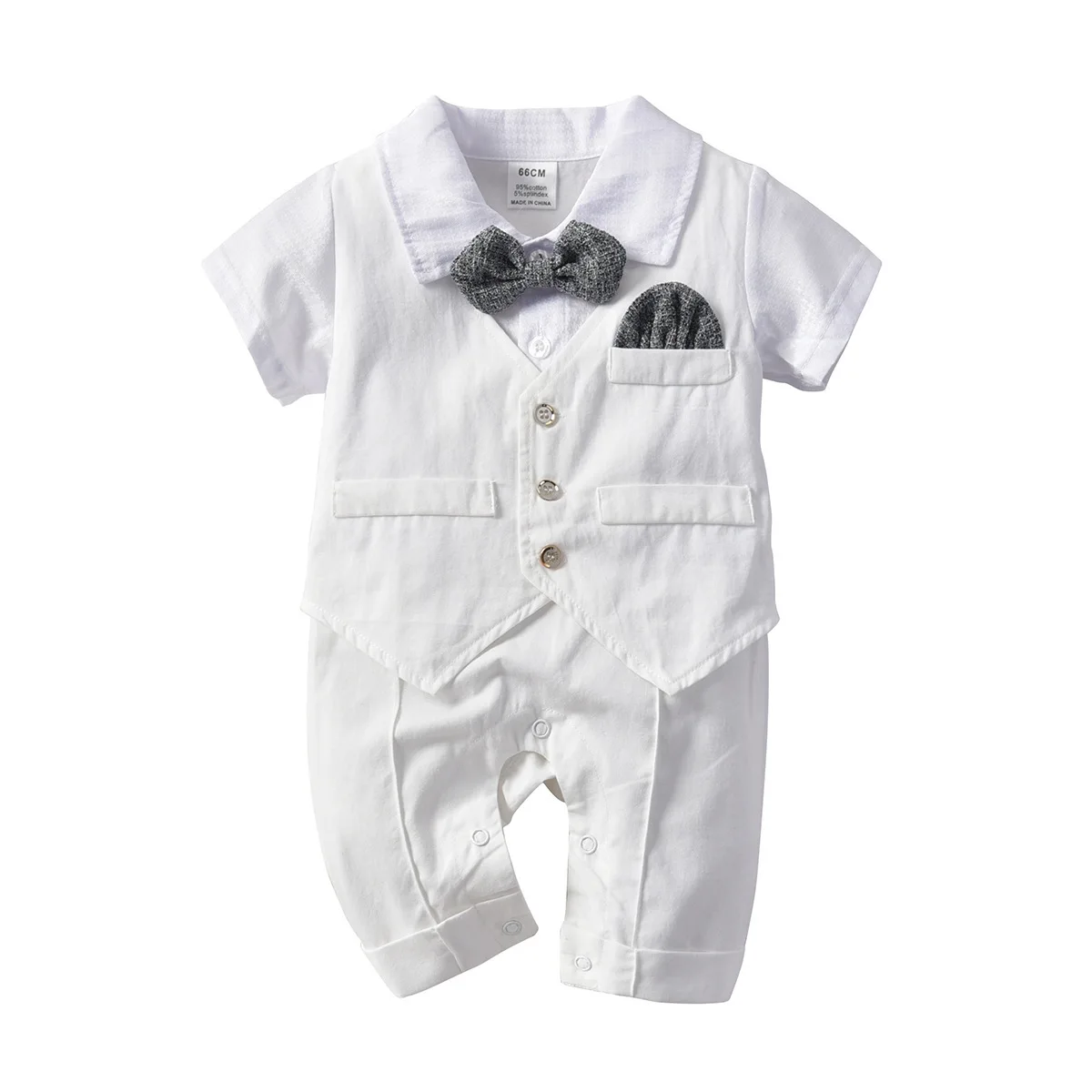 

2021 summer new romper suit foreign trade European and American boys white one-piece romper bow tie gentleman suit