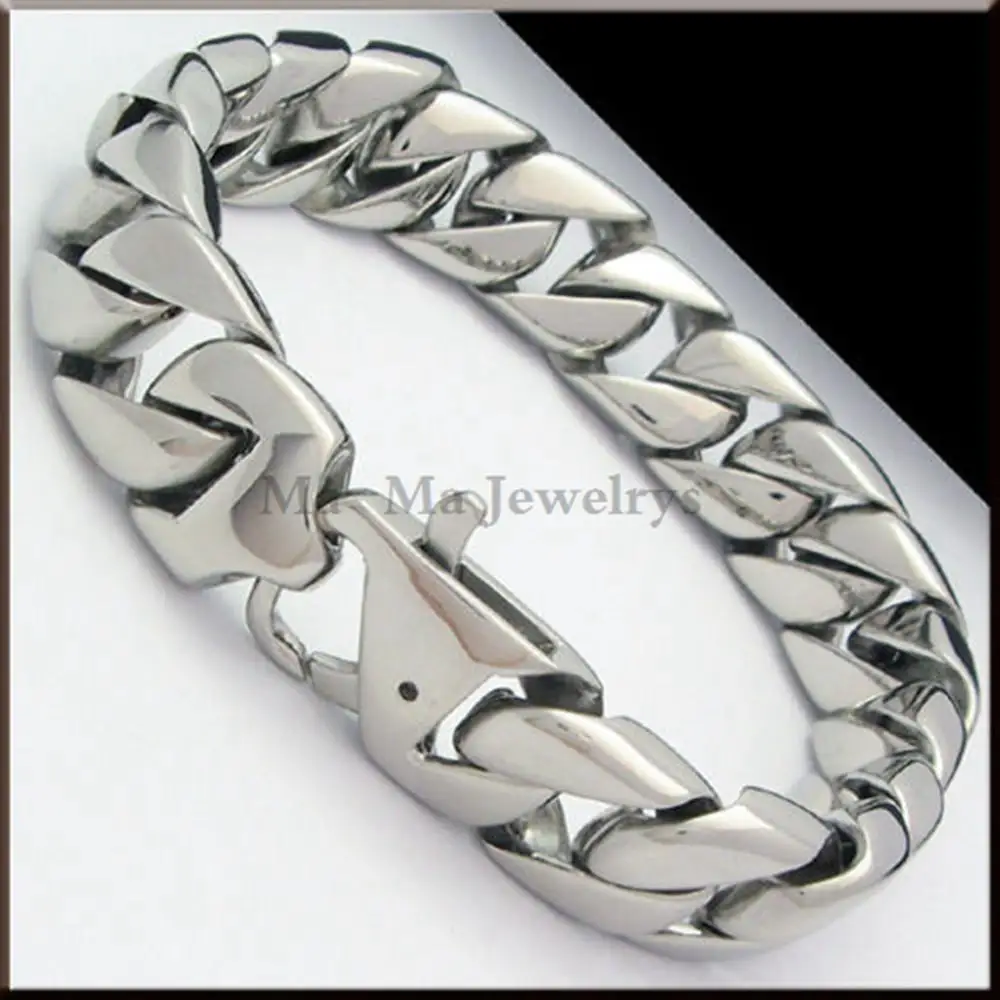 

316L Stainless Steel Men's Bracelet Jewelry 15mm Curb Cuban Link Chain Biker Bracelets Bangle 22cm