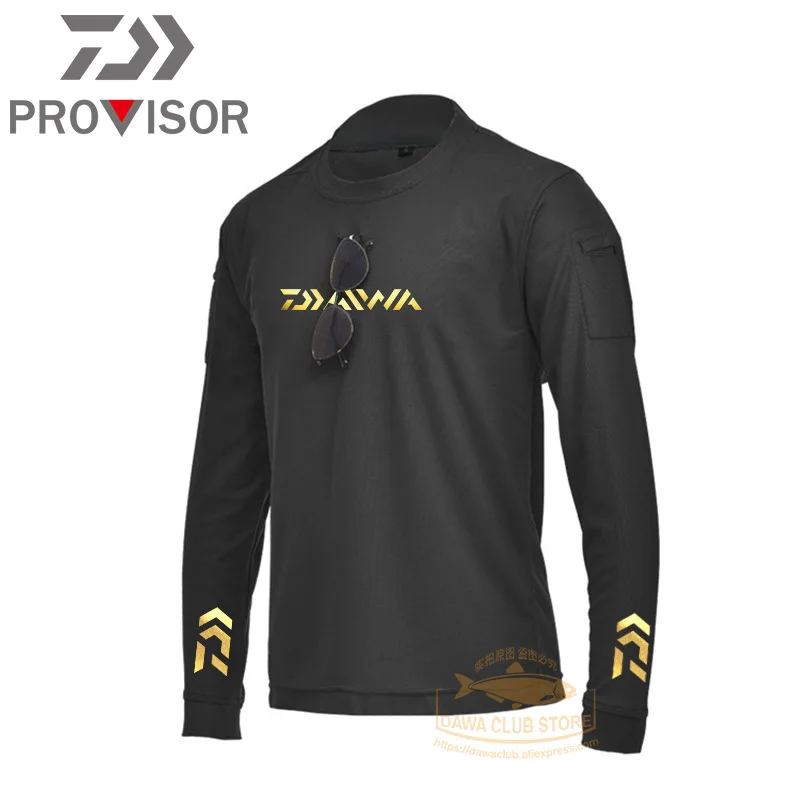 

DAWA fishing sweat-absorbent T-shirt male large size tactical long-sleeved stretch T-shirt sports round neck long-sleeved top