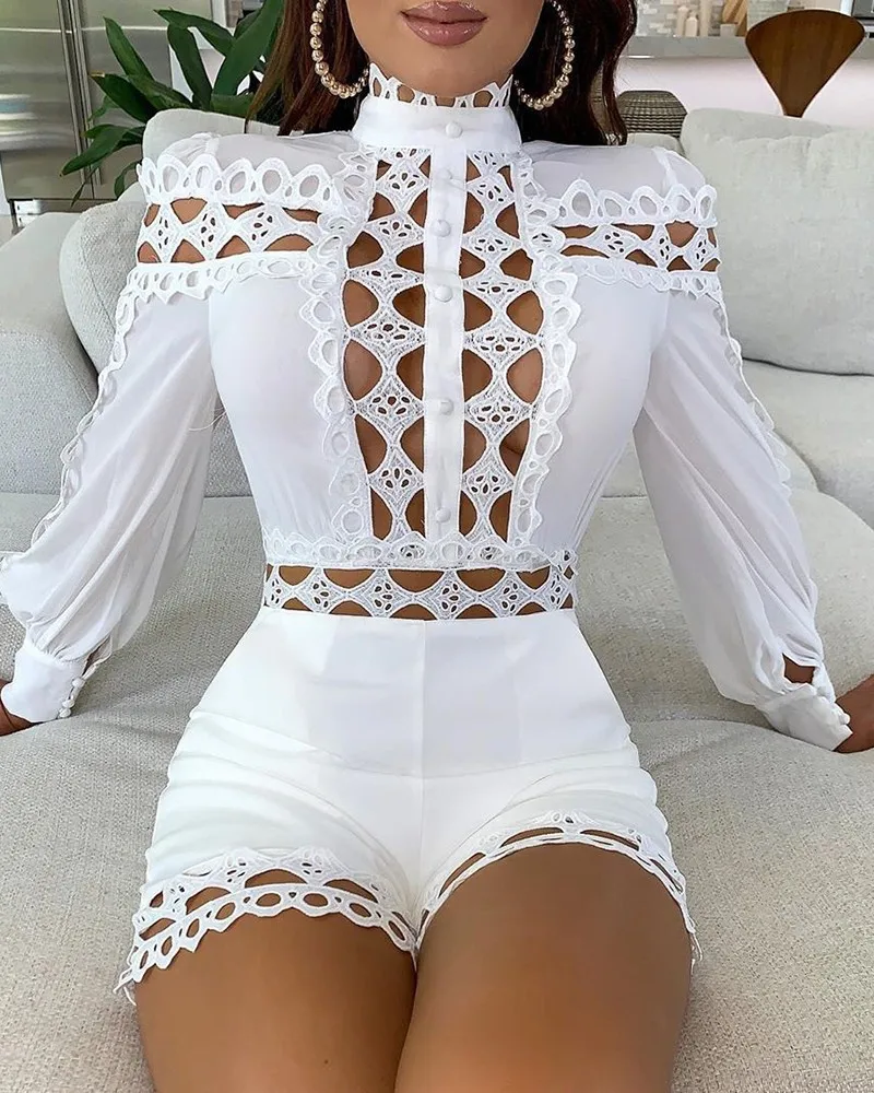 

Women Sexy Lace Spliced one-piece shorts