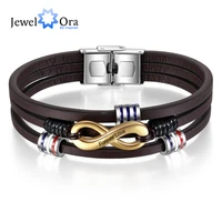 jewelora customized 3 layers brown leather bracelets for men personalized engraving name infinity wristband bracelets