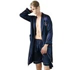 Женская и Мужская атласная ночная рубашка лед Шелковая пижама, домашняя одежда, костюм из двух предметов, халат с длинным рукавом, длинные брюки, комплект для халата 2021