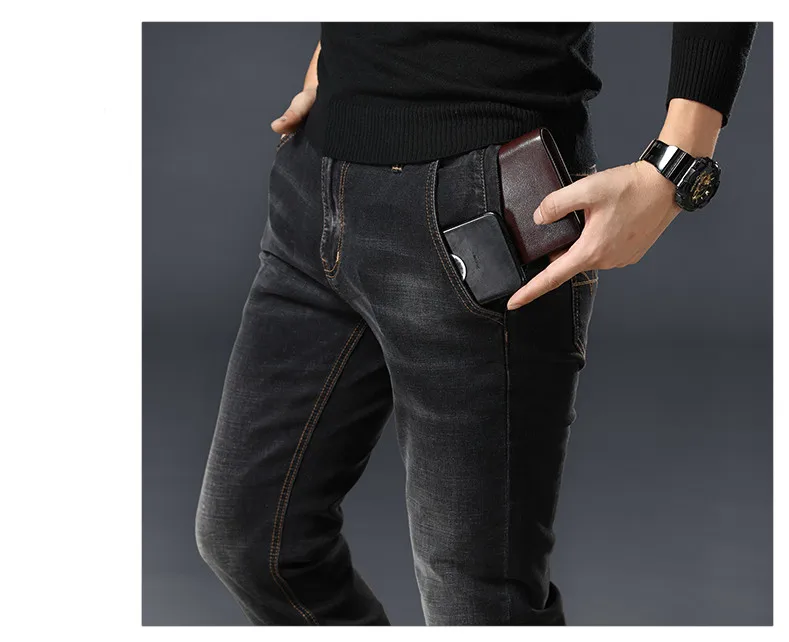 Мужские классические модные брендовые хлопковые повседневные джинсы с двойным карманом, простые мужские джинсовые брюки в деловом стиле размера плюс 46 48